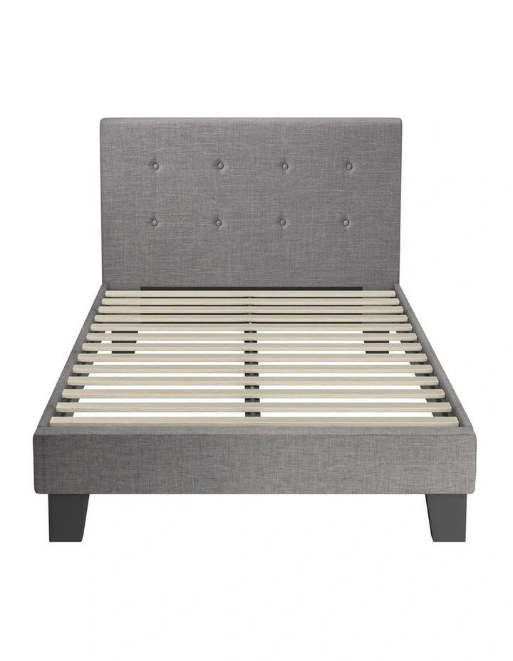 Oikiture Bed Frame King Single Bed Platform Wooden Fabric Grey image 2