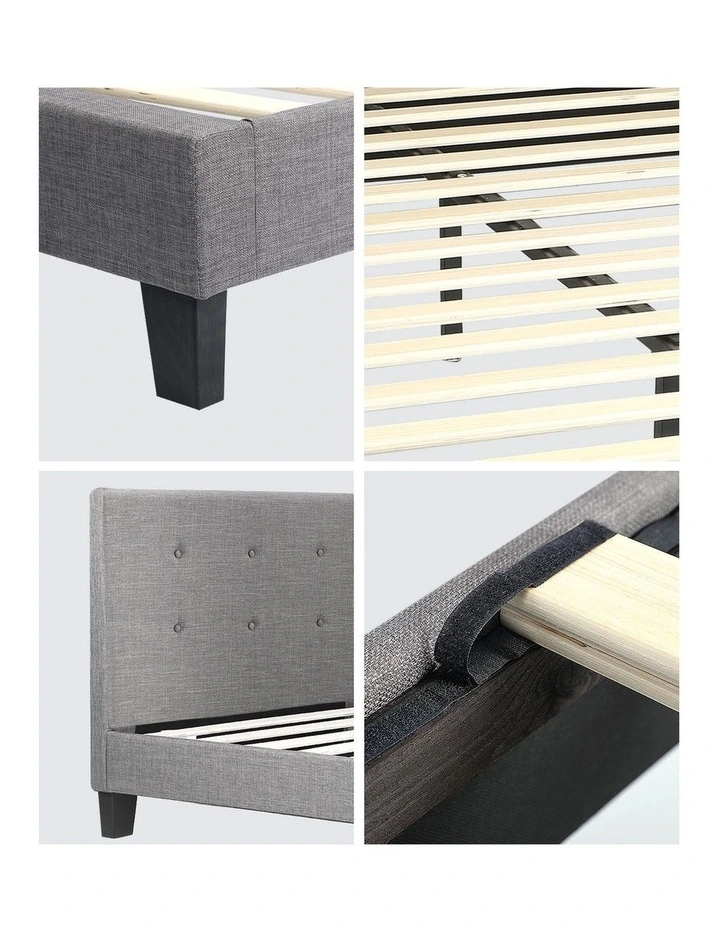 Oikiture Bed Frame King Single Bed Platform Wooden Fabric Grey image 6