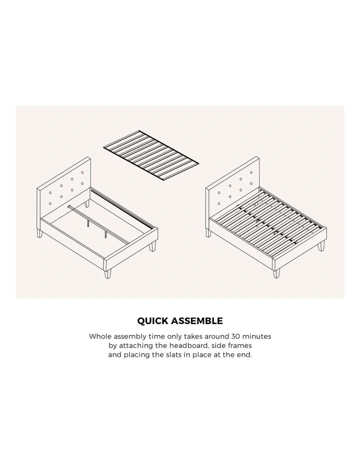 Oikiture Bed Frame King Single Bed Platform Wooden Fabric Grey image 7