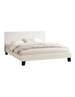Oikiture Bed Frame King Size Bed Platform White Boucle
