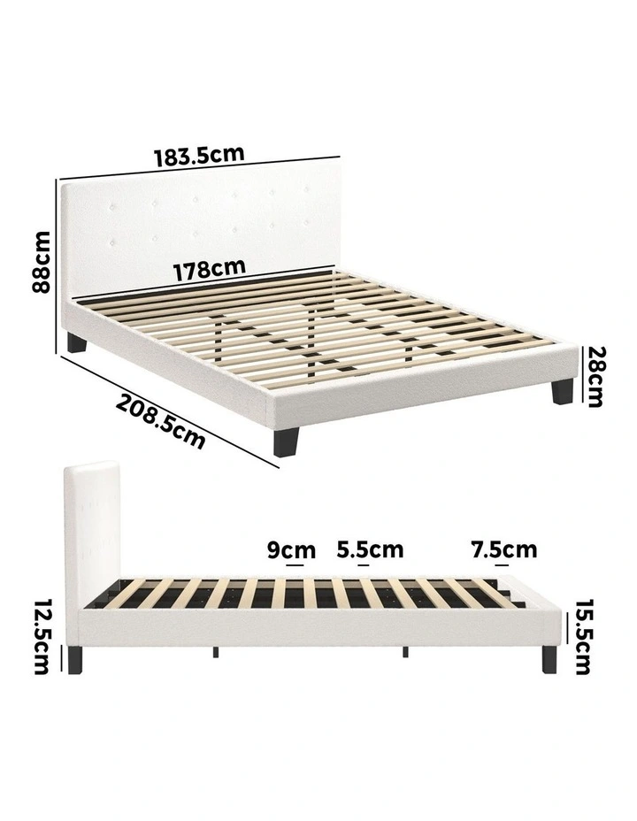 Oikiture Bed Frame King Size Bed Platform White Boucle image 3