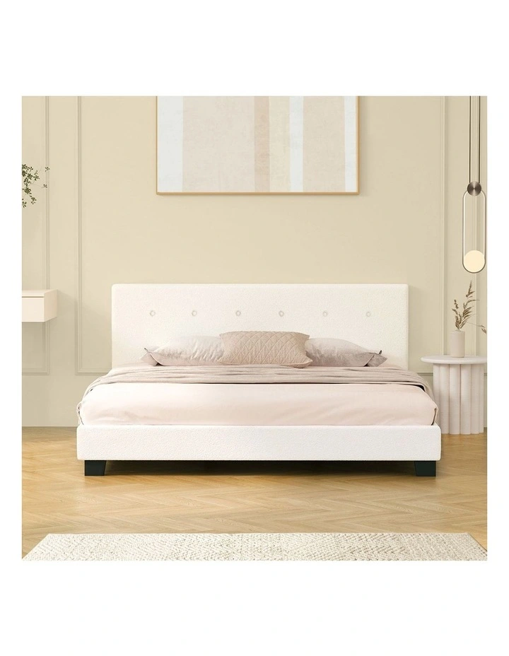 Oikiture Bed Frame King Size Bed Platform White Boucle image 5