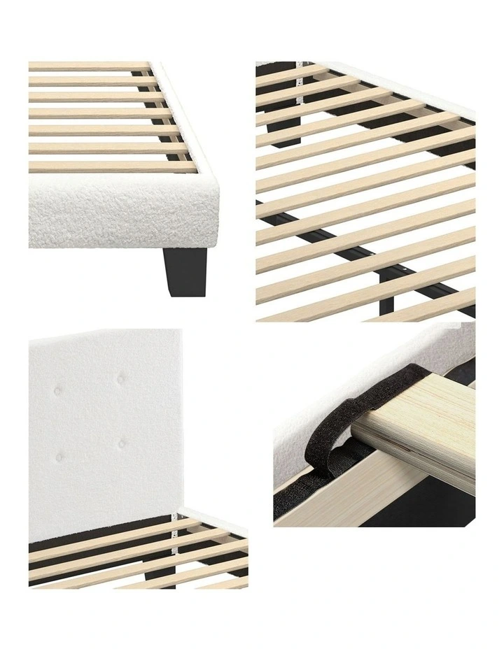 Oikiture Bed Frame King Size Bed Platform White Boucle image 7