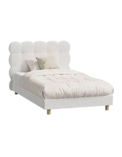 Oikiture Bed Frame King Single Tufted Bedhead Boucle Fabric White