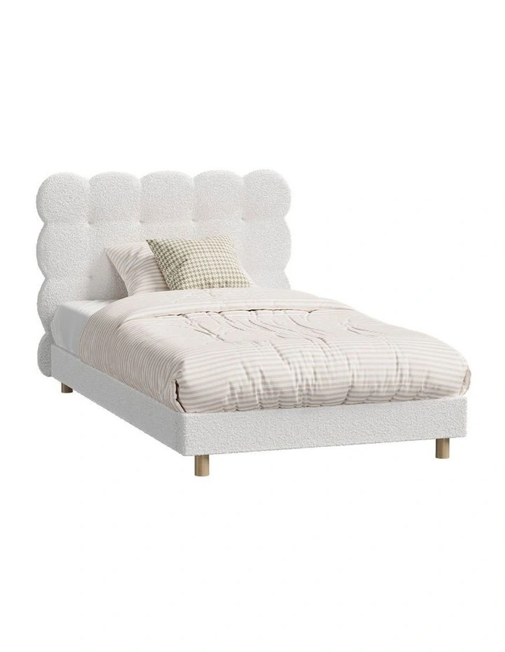 Oikiture Bed Frame King Single Tufted Bedhead Boucle Fabric White image 1