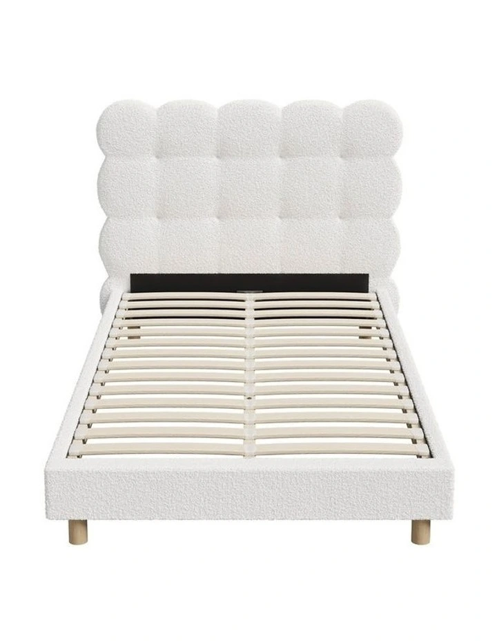 Oikiture Bed Frame King Single Tufted Bedhead Boucle Fabric White image 2