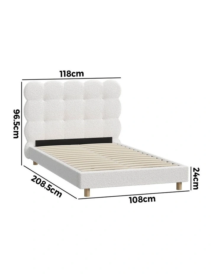 Oikiture Bed Frame King Single Tufted Bedhead Boucle Fabric White image 3