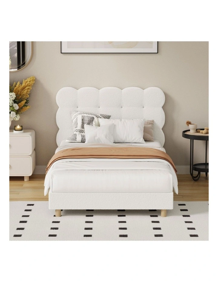 Oikiture Bed Frame King Single Tufted Bedhead Boucle Fabric White image 5