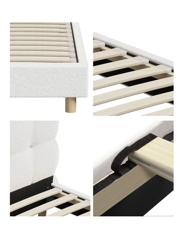 Oikiture Bed Frame King Single Tufted Bedhead Boucle Fabric White image 6
