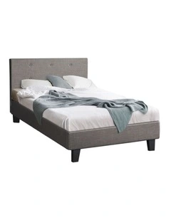 Oikiture Bed Frame Single Size Bed Platform Wooden Fabric Grey