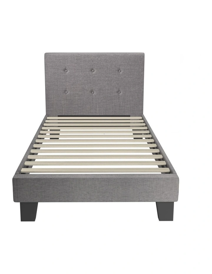 Oikiture Bed Frame Single Size Bed Platform Wooden Fabric Grey image 2