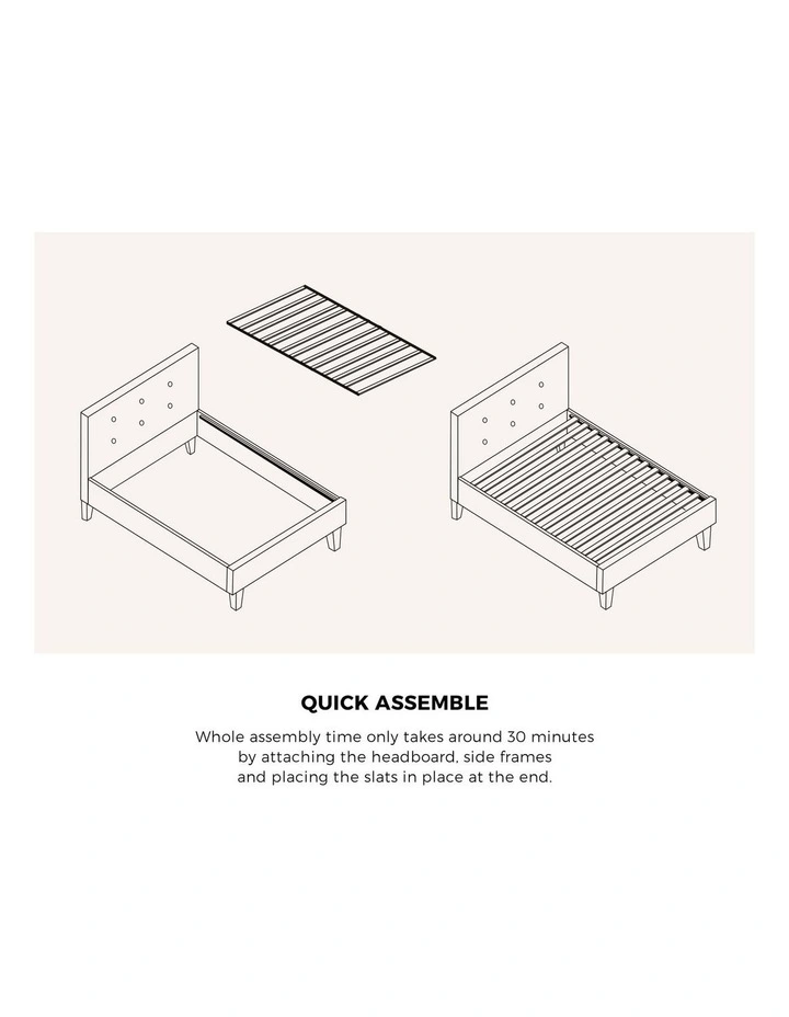Oikiture Bed Frame Single Size Bed Platform Wooden Fabric Grey image 7
