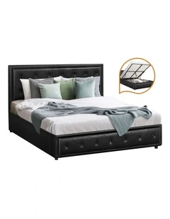 Oikiture Bed Frame Queen Size Gas Lift Base With Storage Black Leather