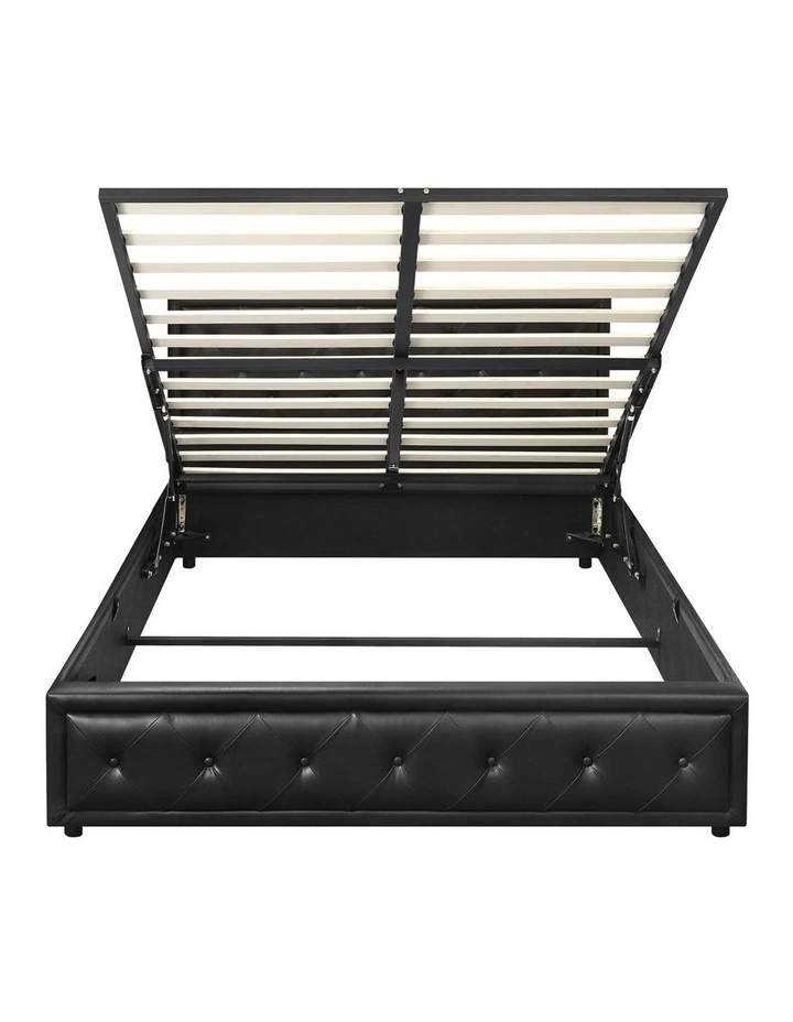 Oikiture Bed Frame Queen Size Gas Lift Base With Storage Black Leather image 2