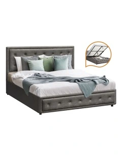 Oikiture Bed Frame Double Size Gas Lift Base With Storage Grey Fabric