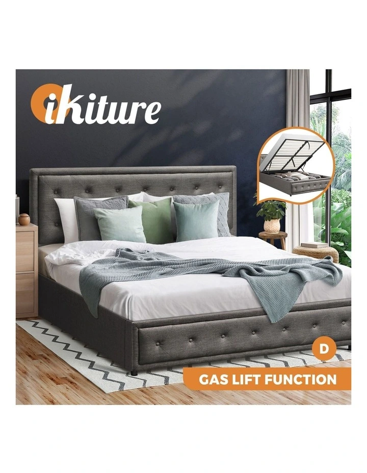 Oikiture Bed Frame Double Size Gas Lift Base With Storage Grey Fabric image 4