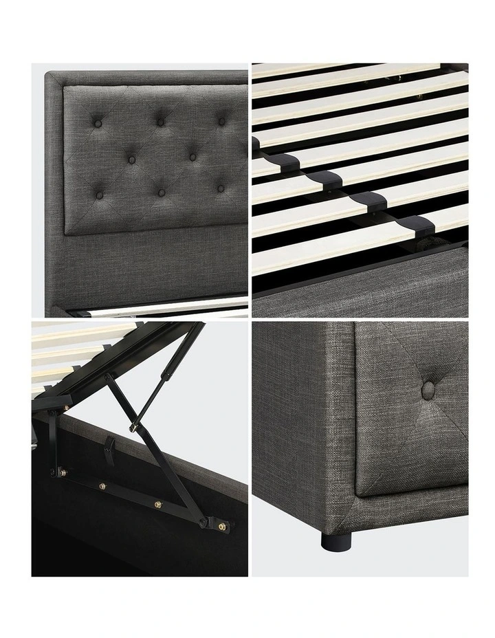 Oikiture Bed Frame Double Size Gas Lift Base With Storage Grey Fabric image 7