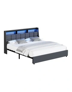 Oikiture King Size Bed Frame With LED Storage Headboard USB Charging