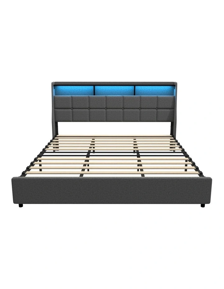 Oikiture King Size Bed Frame With LED Storage Headboard USB Charging image 2