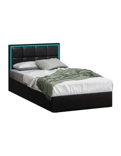 Oikiture Bed Frame King Single Size RGB LED Gas Lift Storage Base Leather
