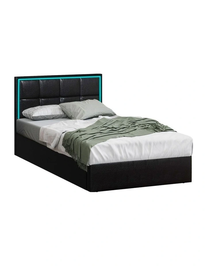 Oikiture Bed Frame King Single Size RGB LED Gas Lift Storage Base Leather image 1