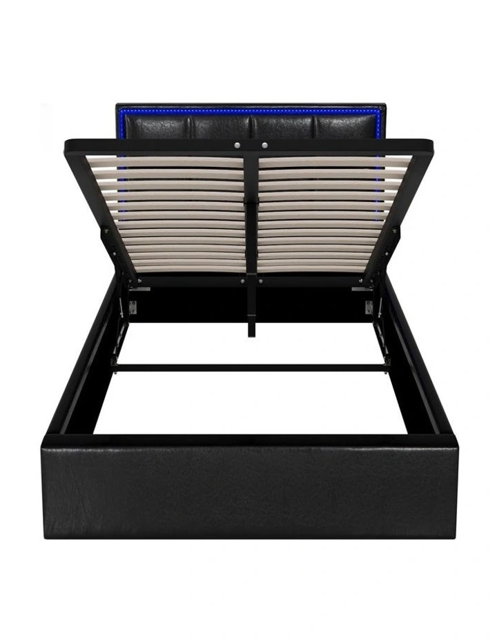Oikiture Bed Frame King Single Size RGB LED Gas Lift Storage Base Leather image 2