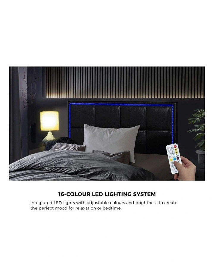 Oikiture Bed Frame King Single Size RGB LED Gas Lift Storage Base Leather image 6