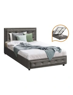 Oikiture Bed Frame King Single Size Gas Lift Base With Storage Grey Fabric