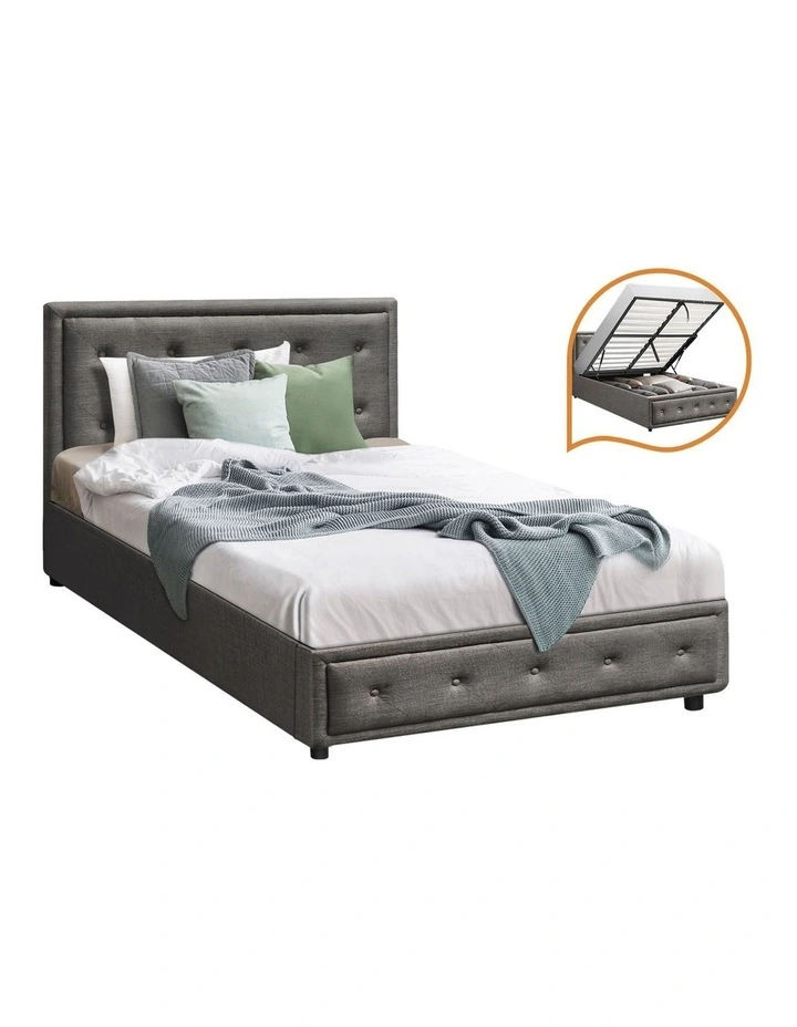 Oikiture Bed Frame King Single Size Gas Lift Base With Storage Grey Fabric image 1