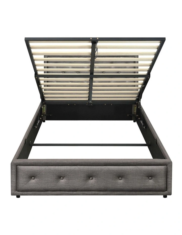 Oikiture Bed Frame King Single Size Gas Lift Base With Storage Grey Fabric image 2