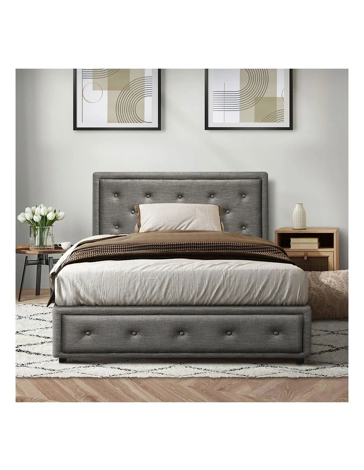 Oikiture Bed Frame King Single Size Gas Lift Base With Storage Grey Fabric image 6