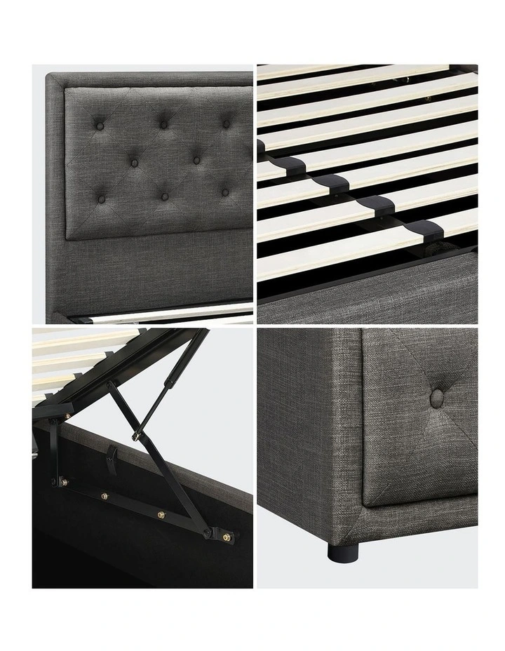 Oikiture Bed Frame King Single Size Gas Lift Base With Storage Grey Fabric image 7