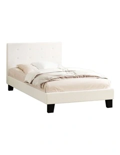 Oikiture Bed Frame King Single Bed Platform White Boucle