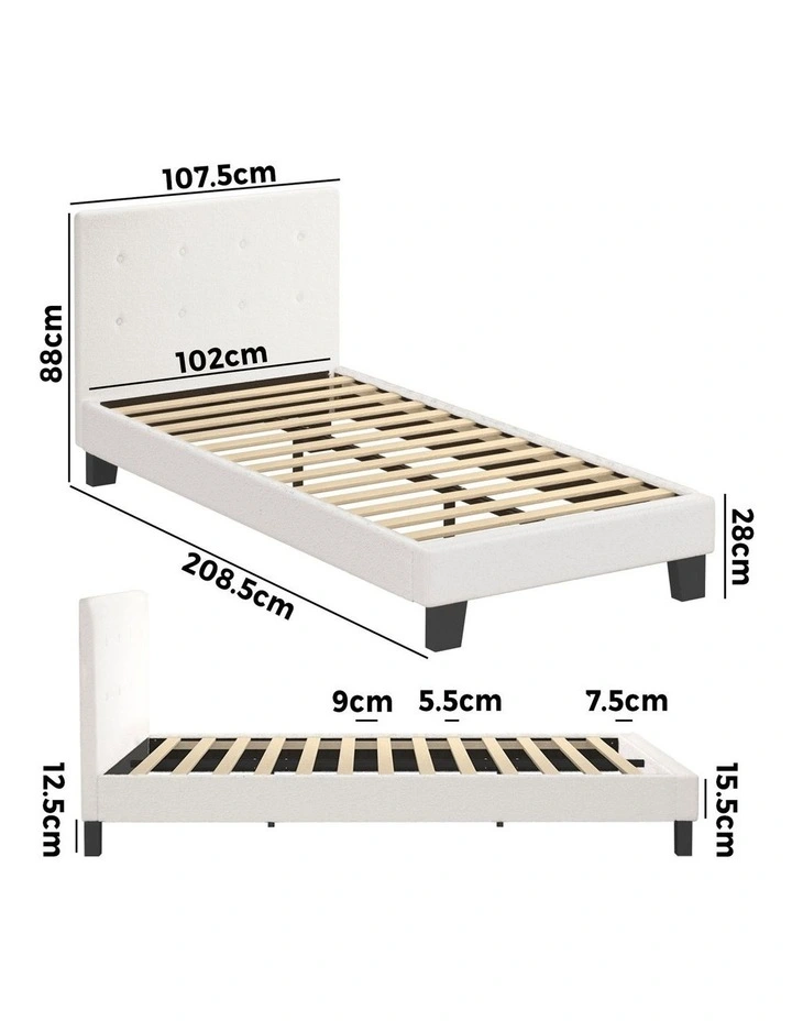 Oikiture Bed Frame King Single Bed Platform White Boucle image 3