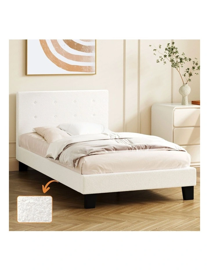 Oikiture Bed Frame King Single Bed Platform White Boucle image 4