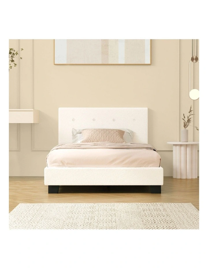 Oikiture Bed Frame King Single Bed Platform White Boucle image 5