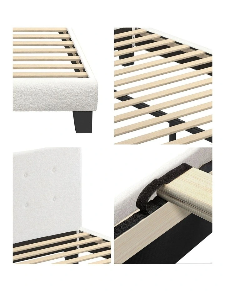 Oikiture Bed Frame King Single Bed Platform White Boucle image 7