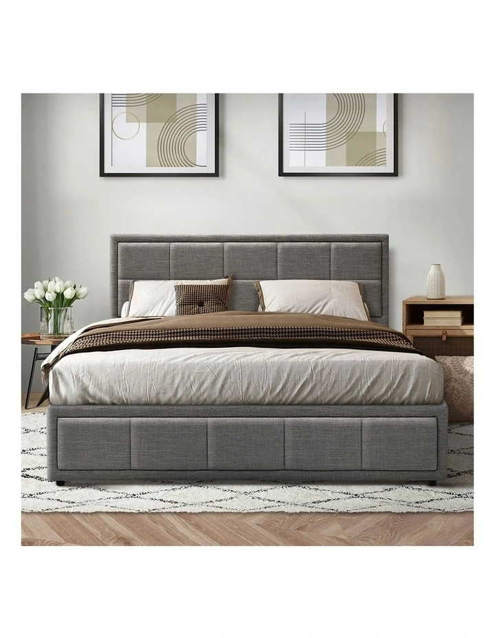 Oikiture Bed Frame Double Size Gas Lift Storage Base Fabric Grey image 6