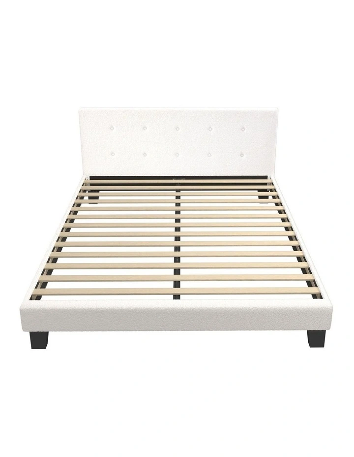 Oikiture Bed Frame Double Size Bed Platform White Boucle image 2