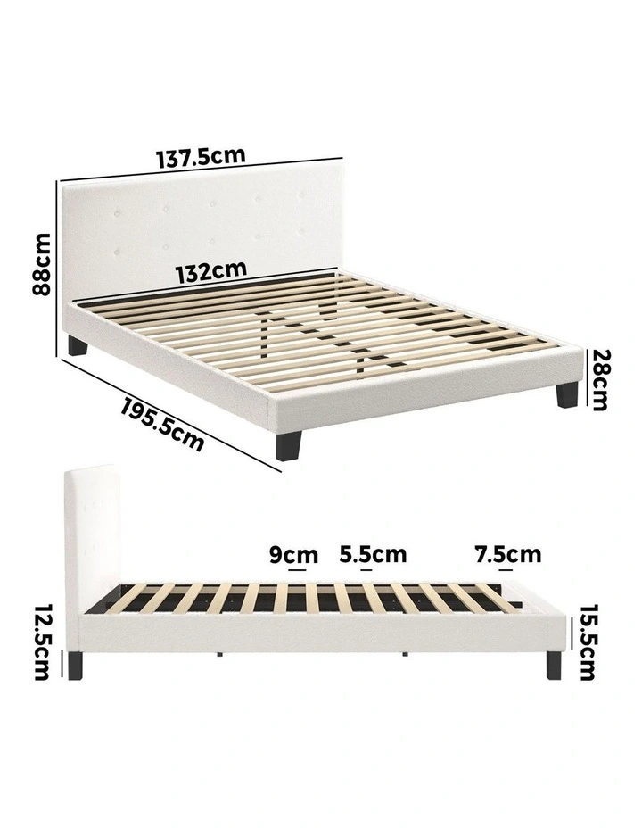 Oikiture Bed Frame Double Size Bed Platform White Boucle image 3