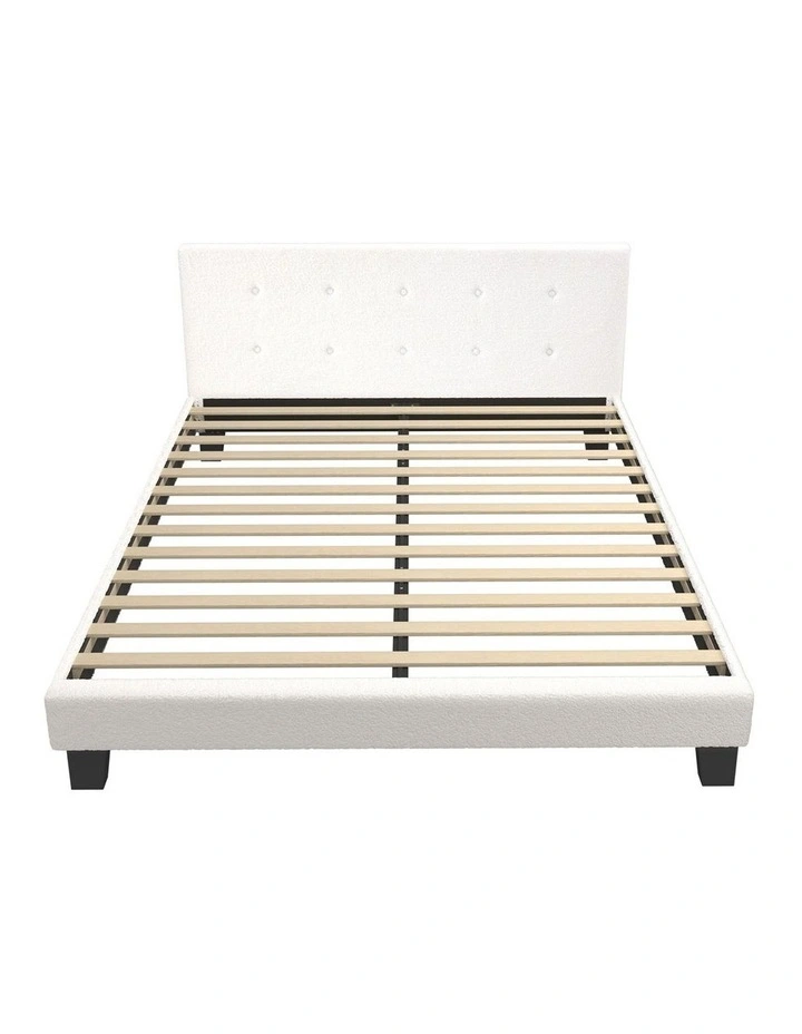 Oikiture Bed Frame Queen Size Bed Platform White Boucle image 2