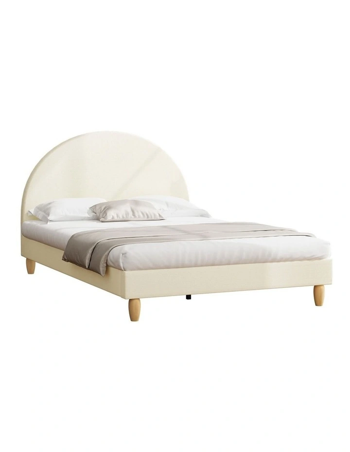 Oikiture Bed Frame Double Size Arched Beds Platform Beige Fabric image 1
