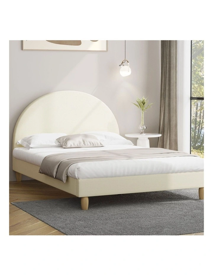 Oikiture Bed Frame Double Size Arched Beds Platform Beige Fabric image 4