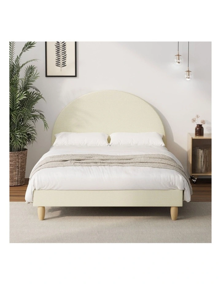 Oikiture Bed Frame Double Size Arched Beds Platform Beige Fabric image 5