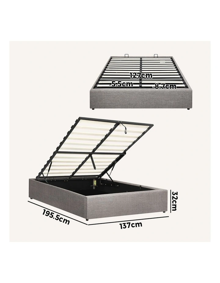 Oikiture Bed Frame Double Size Gas Lift Base With Storage image 3