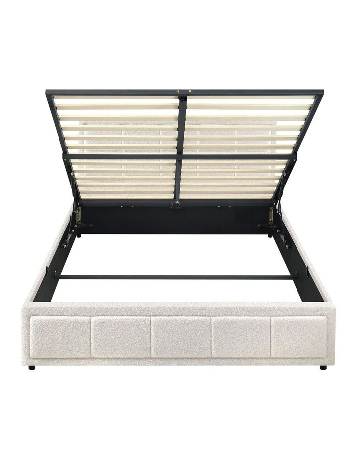 Oikiture Bed Frame Double Size Gas Lift Storage Bed Platform Boucle White image 2