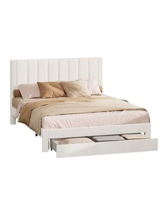 Oikiture Bed Frame Queen Size Headboard Platform Base with Drawer Beige