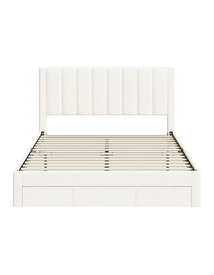 Oikiture Bed Frame Queen Size Headboard Platform Base with Drawer Beige image 2