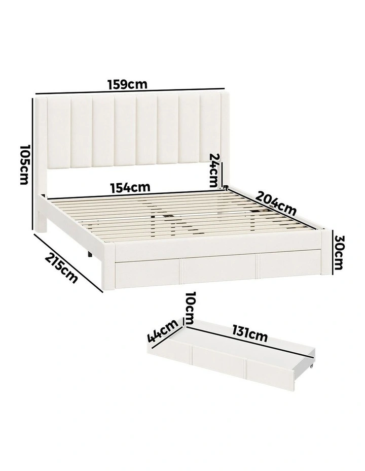 Oikiture Bed Frame Queen Size Headboard Platform Base with Drawer Beige image 3