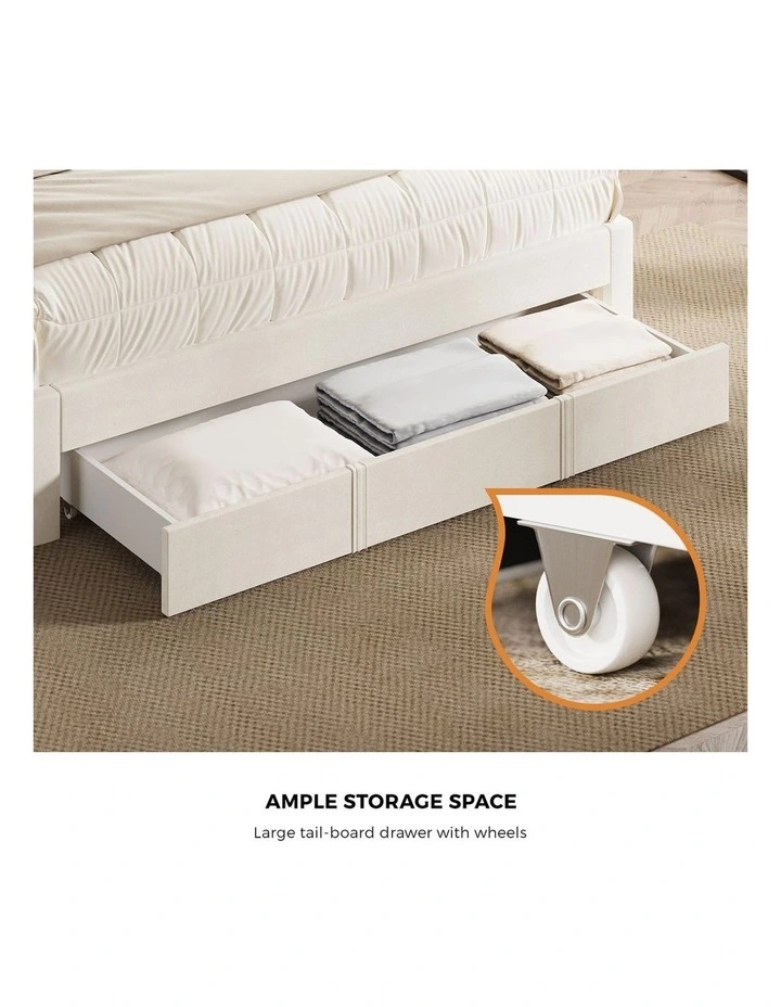 Oikiture Bed Frame Queen Size Headboard Platform Base with Drawer Beige image 6